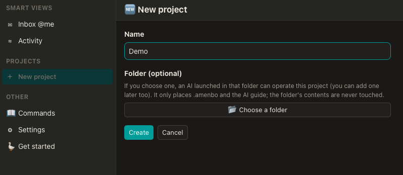 Creating a project from the GUI